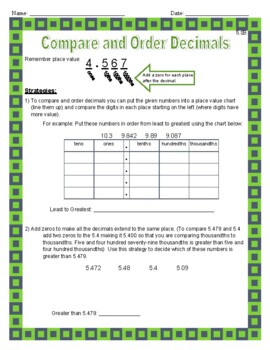 Preview of Compare & Order Decimals STAAR Review Lesson