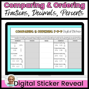 Preview of Compare/Order Fractions-Decimals-Percents Digital Self-Checking Sticker Activity