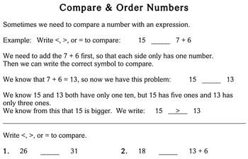 compare order numbers 2nd grade worksheets individualized math