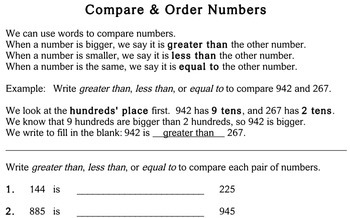 compare order numbers 3rd grade worksheets individualized math