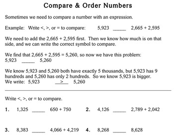 compare order numbers 4th grade worksheets individualized math