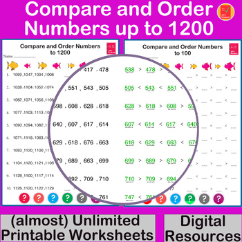 Preview of Compare and Order Numbers - multiple levels up to 1200 - 1st Grade & 2nd Grade