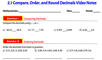 Preview of Compare, Order and Round Decimals Complete Lesson