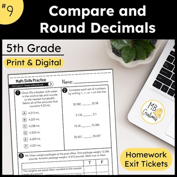 Preview of Compare & Round Decimals Worksheets, Exit Tickets, HW - iReady Math 5th Grade L9