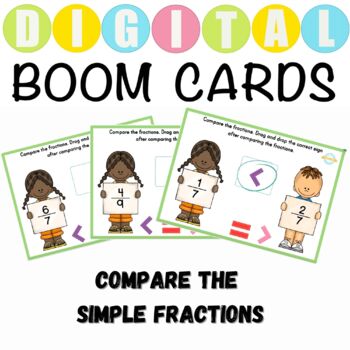 Preview of Compare Simple Fractions- Boom Cards™
