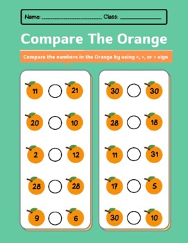 Preview of Compare The Orange Compare the numbers in the Orange by using  sign