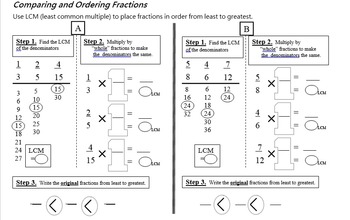 Preview of Compare  and Order Unlike Fractions and Mixed Numbers