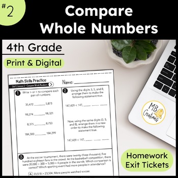 Preview of Compare Multidigit Whole Numbers Worksheet/Exit Ticket -iReady Math 4th Grade L2