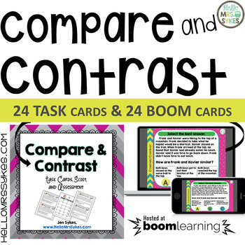 Preview of Compare and Contrast #1 - 24 Task Cards AND a Boom Deck for Distance Learning
