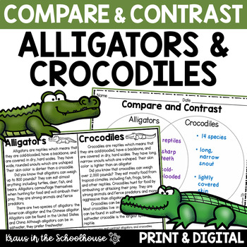 Preview of Compare and Contrast Alligators and Crocodiles Worksheets & Activity Sheets