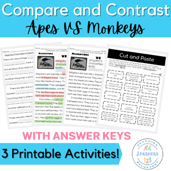 Compare And Contrast Informational Text Ape And Monkey By Lisa Mccoy