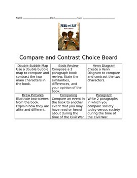 Preview of Compare and Contrast Choice Board