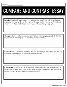 compare and contrast essay graphic organizer middle school