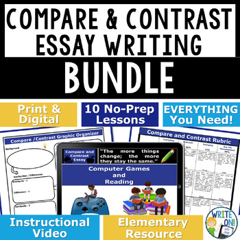 Preview of Compare and Contrast Writing Prompts - Graphic Organizer, Rubric, Template, Quiz