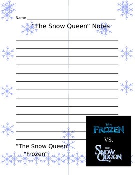 Preview of Compare and Contrast: "Frozen" vs "The Snow Queen" Thoughts