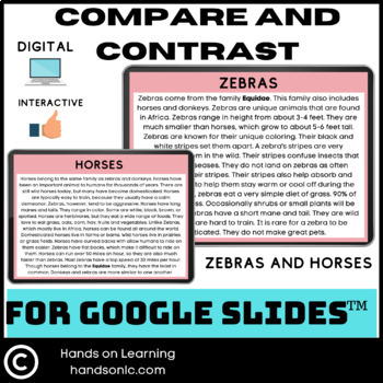 Preview of Compare and Contrast Horses and Zebras Google Slides