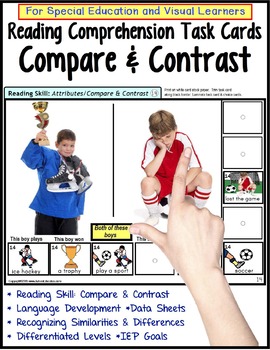 Preview of Compare and Contrast LARGE Task Cards for Special Education and AUTISM with DATA