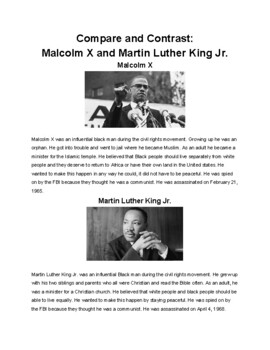 Preview of Compare and Contrast: MLK and Malcom X