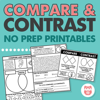 Preview of Compare and Contrast | No Prep, Visuals, Worksheets, Activities | Speech Therapy