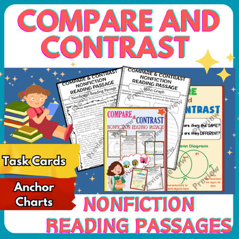 Preview of Compare and Contrast Nonfiction Reading passages, Task card, Anchor charts