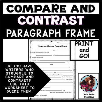 Compare and Contrast Paragraph Frame by Nala Bella Teaching | TpT