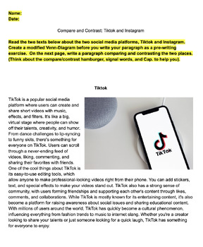 Preview of Compare and Contrast Paragraph: Tiktok and Instagram Assignment