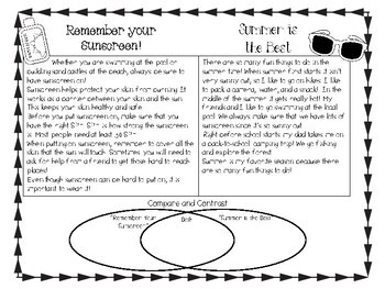 Compare and Contrast Passage by Sleepless In Second Grade | TpT