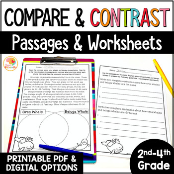 Preview of Compare and Contrast Passages, Graphic Organizers, Worksheets, Anchor Charts