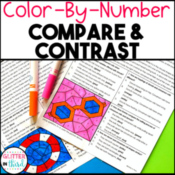 Preview of Compare and Contrast Passages Reading Comprehension Worksheets Color By Number