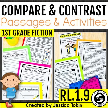 Preview of Compare and Contrast Graphic Organizers, Passages, Anchor Chart RL.1.9 1st Grade