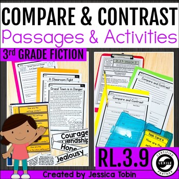 Preview of Compare and Contrast Graphic Organizers, Passages, Anchor Chart RL.3.9 3rd Grade