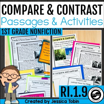 Preview of Compare and Contrast Graphic Organizers, Passages, Nonfiction 1st Grade RI.1.9