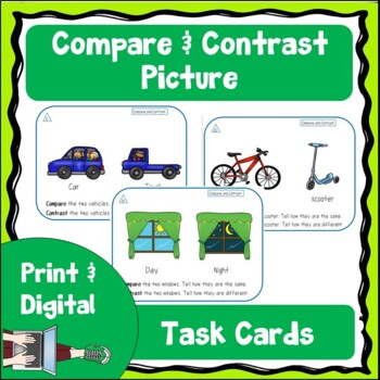 Preview of Compare and Contrast Picture Task Cards Print and Digital