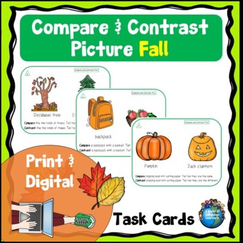 Preview of Compare and Contrast Picture Task Cards Fall Print and Digital