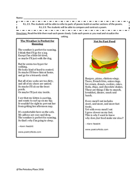 Compare And Contrast Poems Worksheet