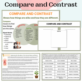 Preview of Compare and Contrast Poster, Venn Diagram, and Activities-Human Body Vs. Plants