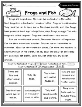 Compare and Contrast Reading Comprehension Nonfiction Pack Freebie