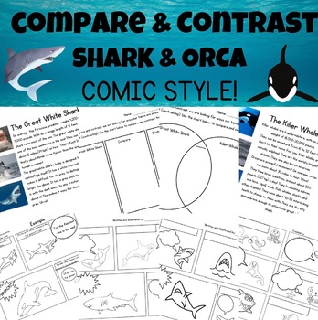 Preview of Compare and Contrast - Reading Passages, Comic Illustration (Shark vs. Orca)