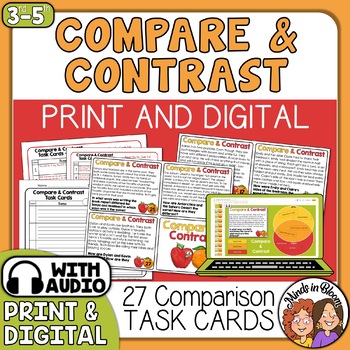 Preview of Compare and Contrast Reading Comprehension Task Cards ELA Test Prep