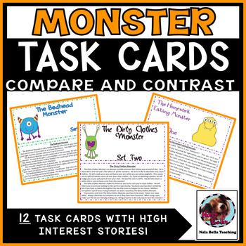 Preview of Compare and Contrast Task Cards and Venn Diagram Monster