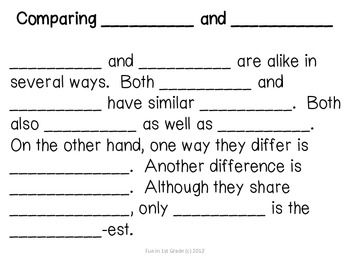 writing compare and contrast essay frame