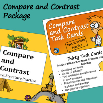 Preview of Compare and Contrast Text Structure - Task Cards and Slide Presentation Bundle