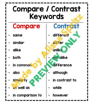 key words for compare and contrast
