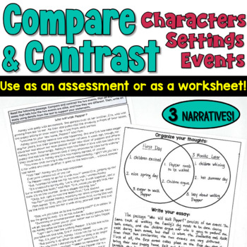 Preview of Compare and Contrast Worksheets with Reading Passages: Print and Digital