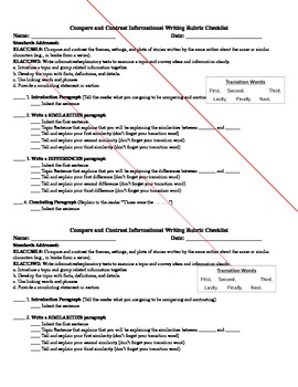 Preview of Compare and Contrast Writing Rubruc