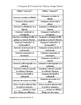 Preview of Compare and Contrast for Classic Jenga