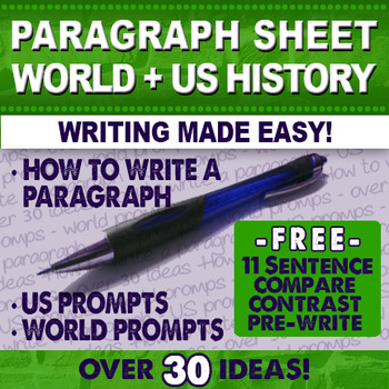 Preview of Writing Activity Prompts Free World History and US History