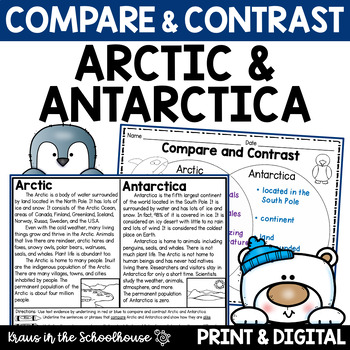 Preview of Compare and Contrast Arctic and Antarctica Worksheets & Activity Sheets