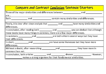 compare and contrast sentence starters