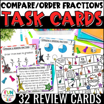 Preview of Compare and Order Fractions Task Cards & Math Game